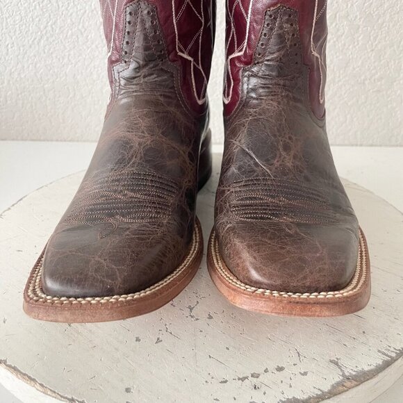 Rod Patrick Mens Cowboy Boots 9A Brown Mocha Bison Leather Square Toe Western - Picture 4 of 12